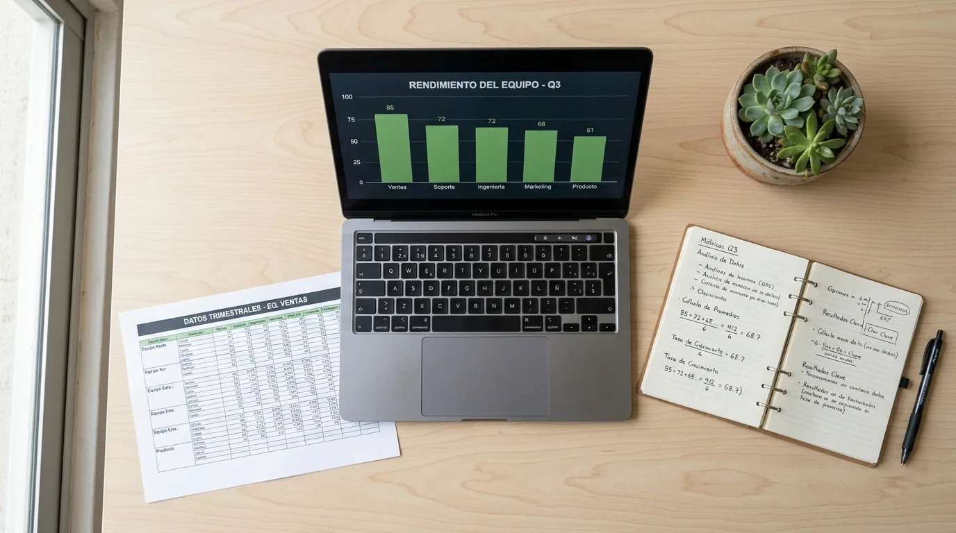 Analista revisando estadísticas y datos de rendimiento de equipos de la Premier League en un escritorio